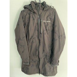 Helly Hansen long Rain Jacket Womens gray flower pattern Helly Tech sz US S